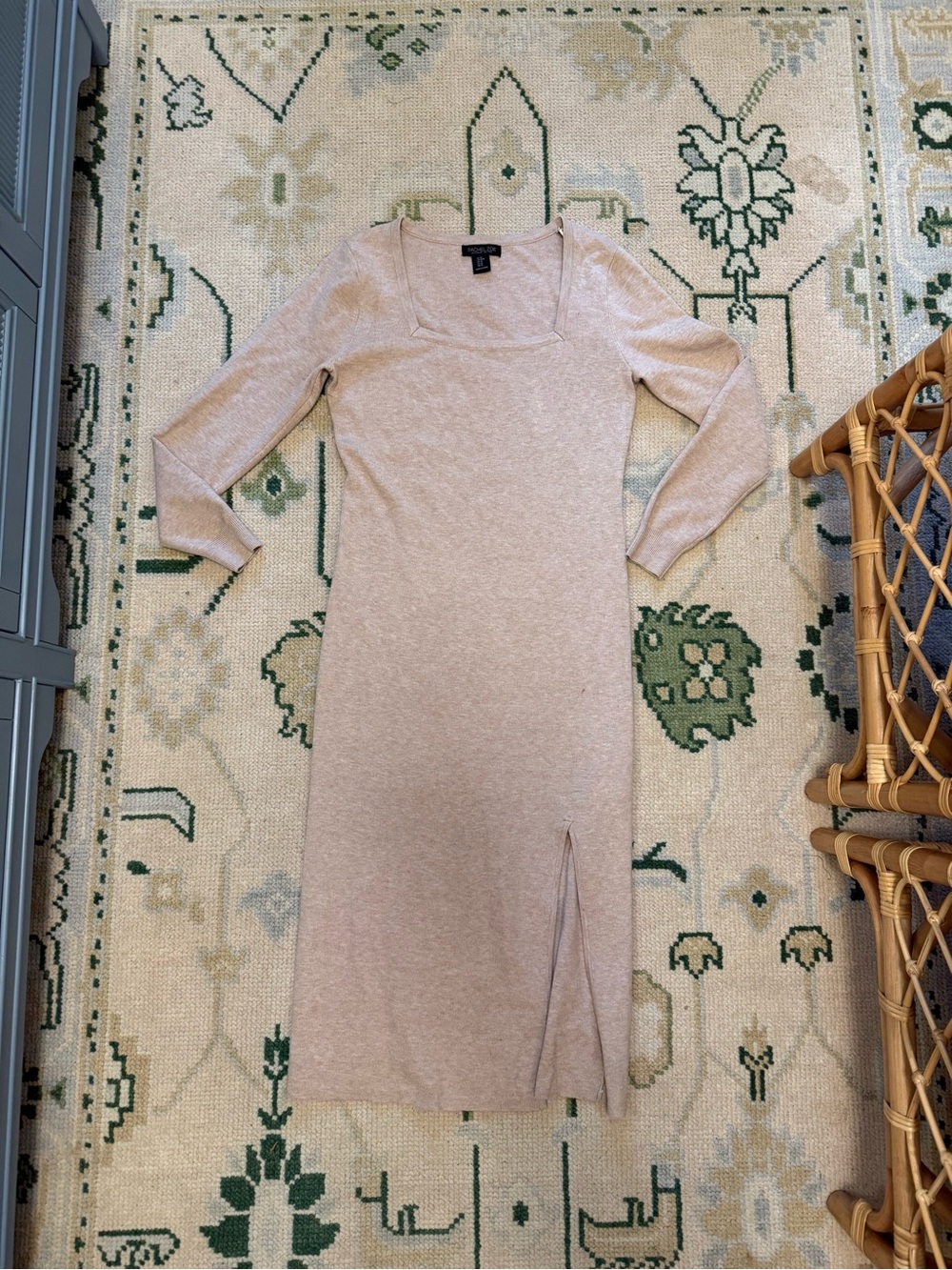 Rachel Zoe Beige Long-Sleeve Scoop-Neck Midi Dress